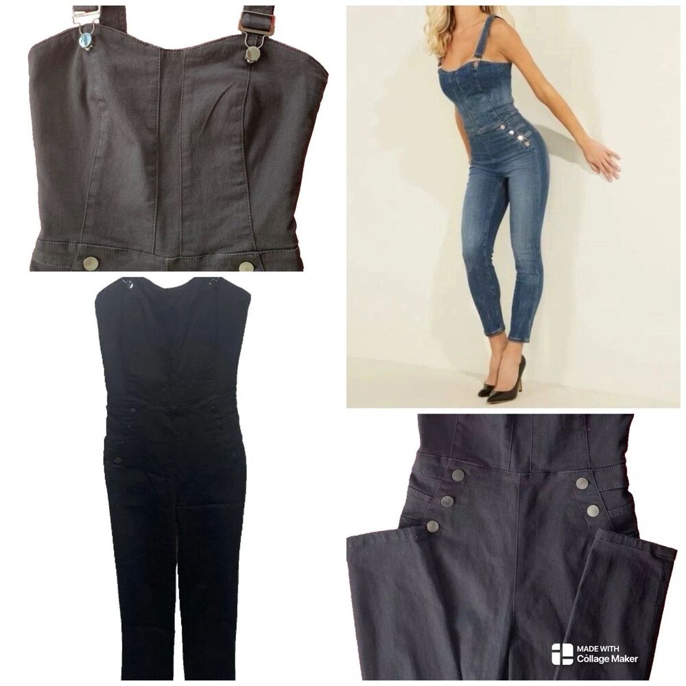 Guess Rosemary Jumpsuit High Waist Skinny Fit Stretch Denim Womens XS Black NWT